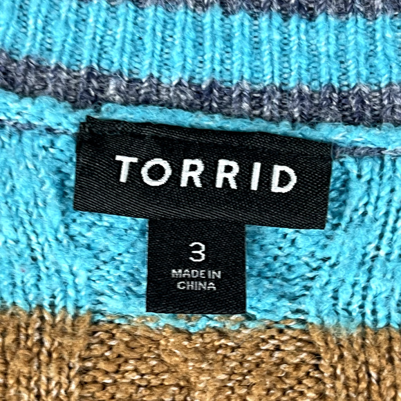 Torrid Henley Sweater Womens 3X Striped Embroidery V Neck Soft Cozy Colorful - Picture 6 of 15